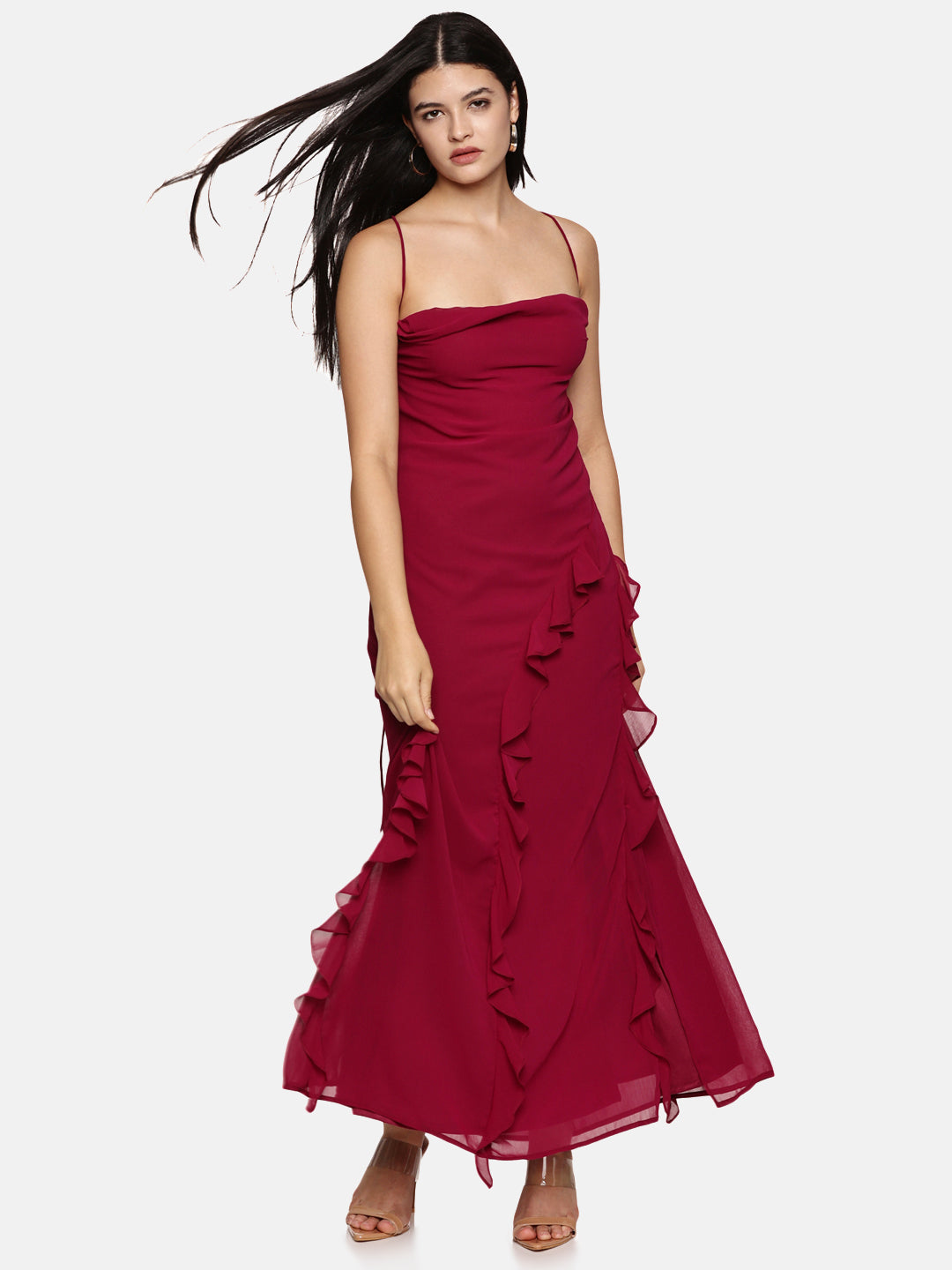 IS.U  Magenta Cowl Neck Maxi Dress