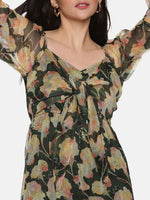 Load image into Gallery viewer, IS.U Floral Green Front Tie Knot Midaxi Dress