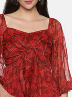 Load image into Gallery viewer, IS.U Floral Maroon Front Tie Knot Midaxi Dress