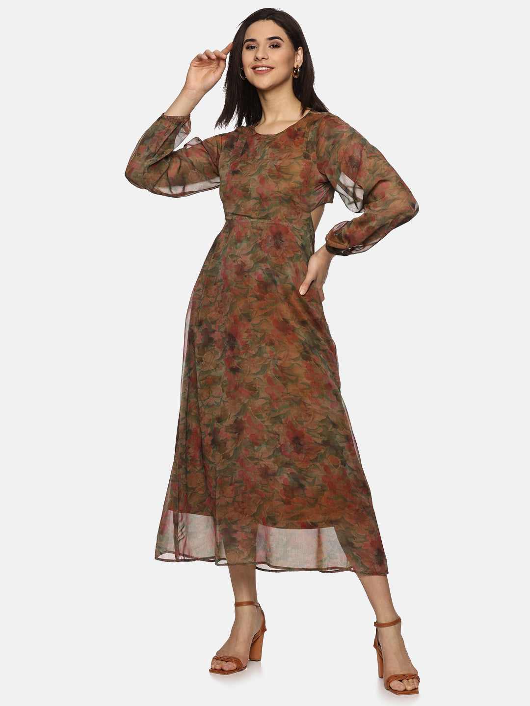 Buy Brown Cut Out Midaxi Dress For Women