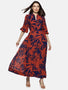 IS.U Floral Blue Printed Baloon Sleeve Dress