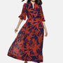 IS.U Floral Blue Printed Baloon Sleeve Dress