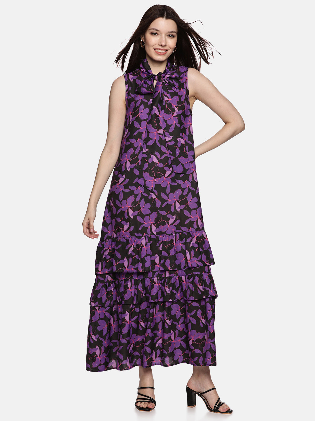 IS.U Floral Purple Tiered Sleeveless Dress