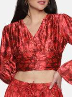 Load image into Gallery viewer, IS.U Floral Maroon Button Down Crop Top