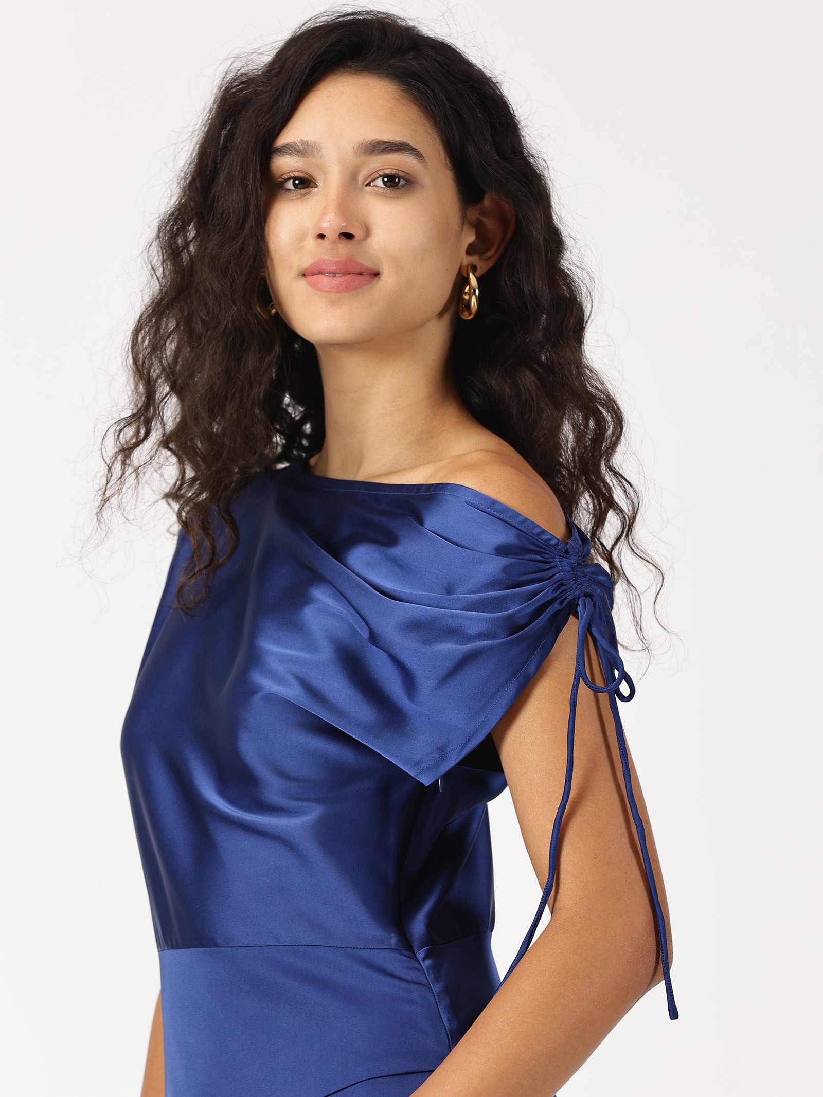 IS.U Blue Asymmetric Neck Cocktail Dress