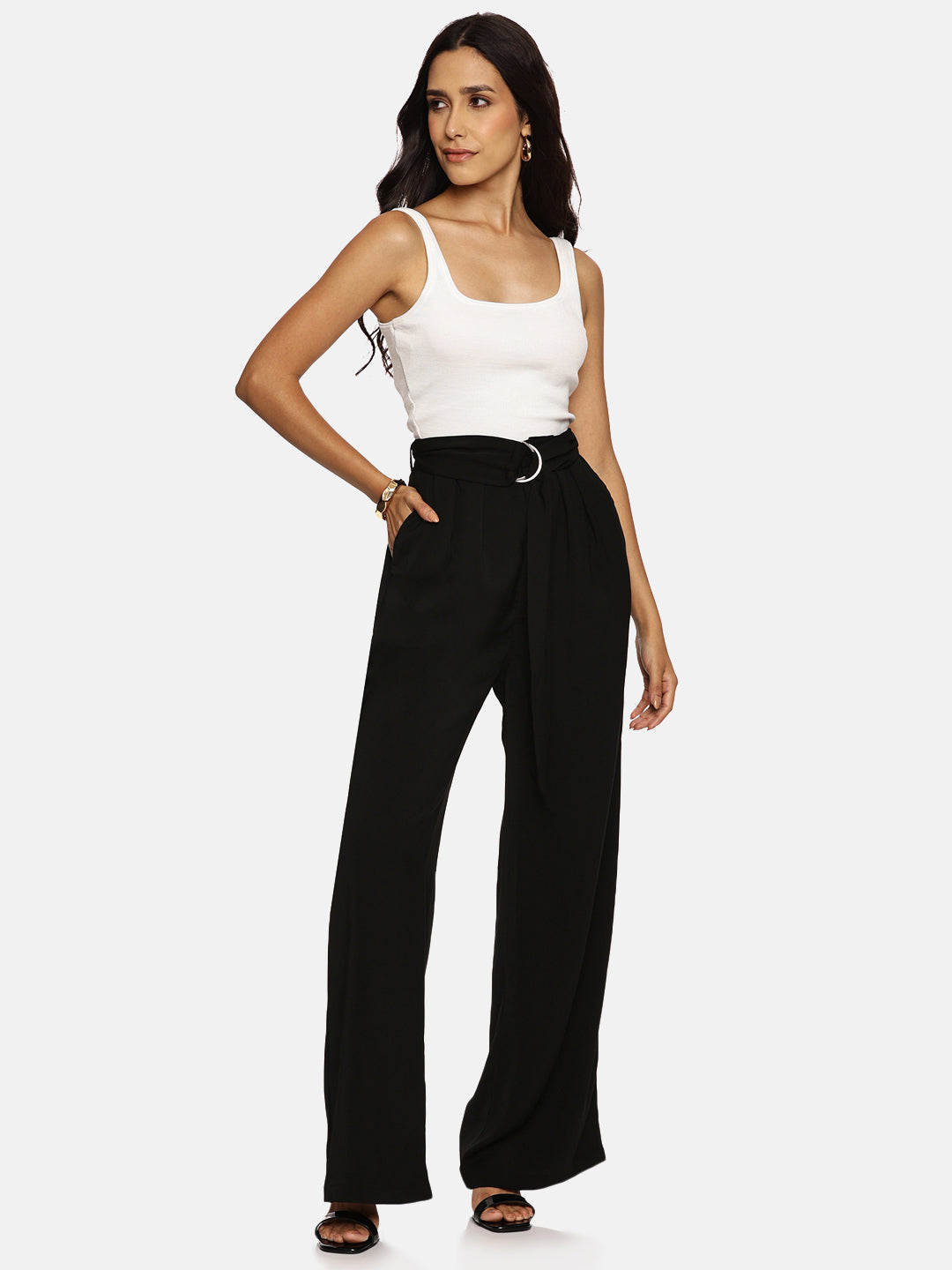 IS.U Black Wide Leg Belted Pant