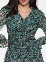 Load image into Gallery viewer, IS.U Floral Green Ruffle Mini Dress