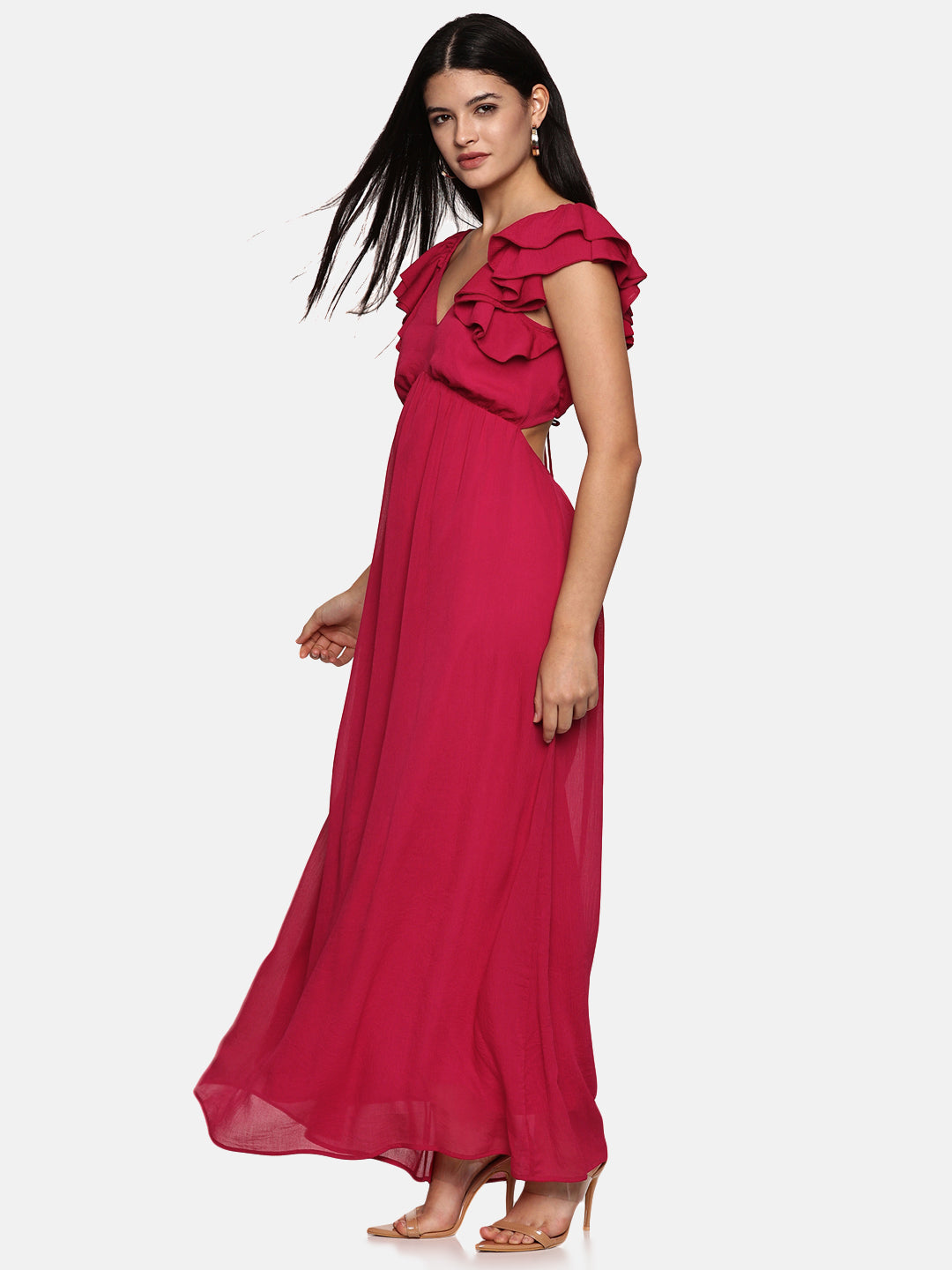 IS.U Magenta Back Cut Out Maxi Dress