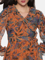 Load image into Gallery viewer, IS.U Floral Mustard Wrap Midaxi Dress
