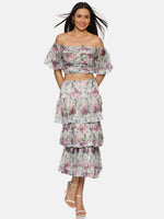 Load image into Gallery viewer, IS.U Floral Multicolor Tiered Skirt