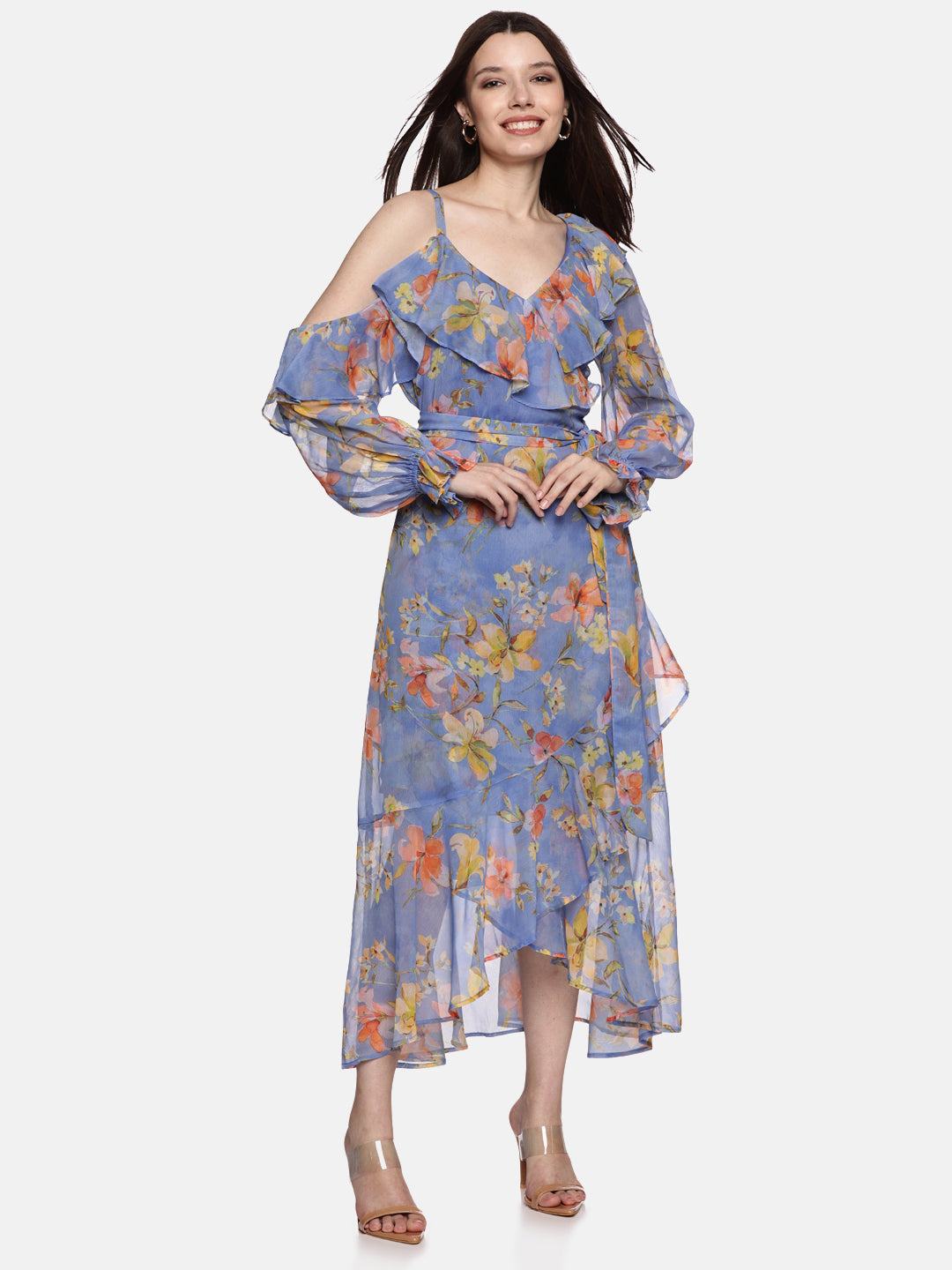 Buy blue ruffle dress for women