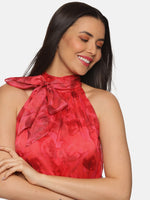 Load image into Gallery viewer, IS.U Abstract Red Halter Tie Neck Midi Dress
