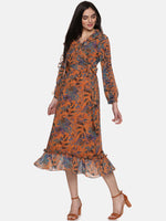 Load image into Gallery viewer, IS.U Floral Mustard Wrap Midaxi Dress