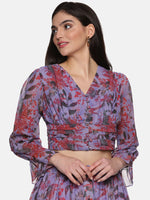 Load image into Gallery viewer, IS.U Floral Lavender Button Down Crop Top