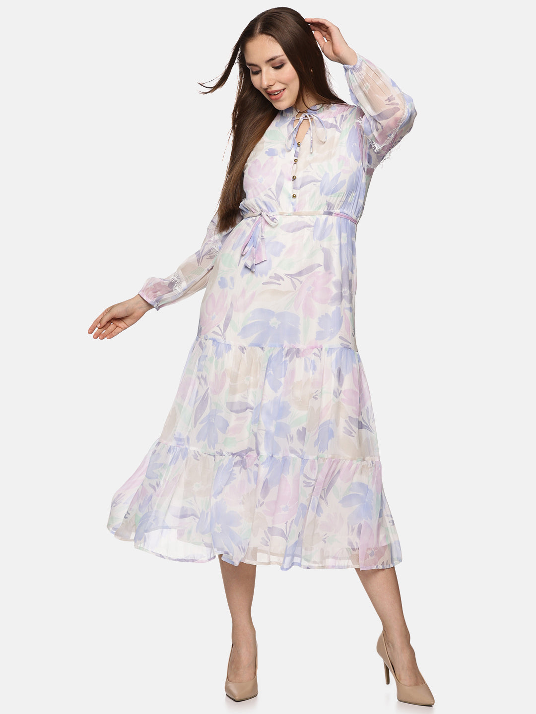 IS.U Floral White Tiered Midaxi Dress