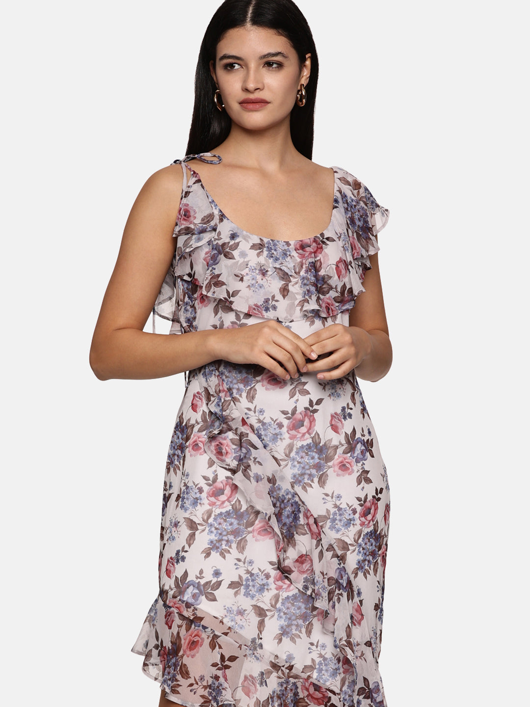 IS.U Printed Ruffled Strap Midi Dress