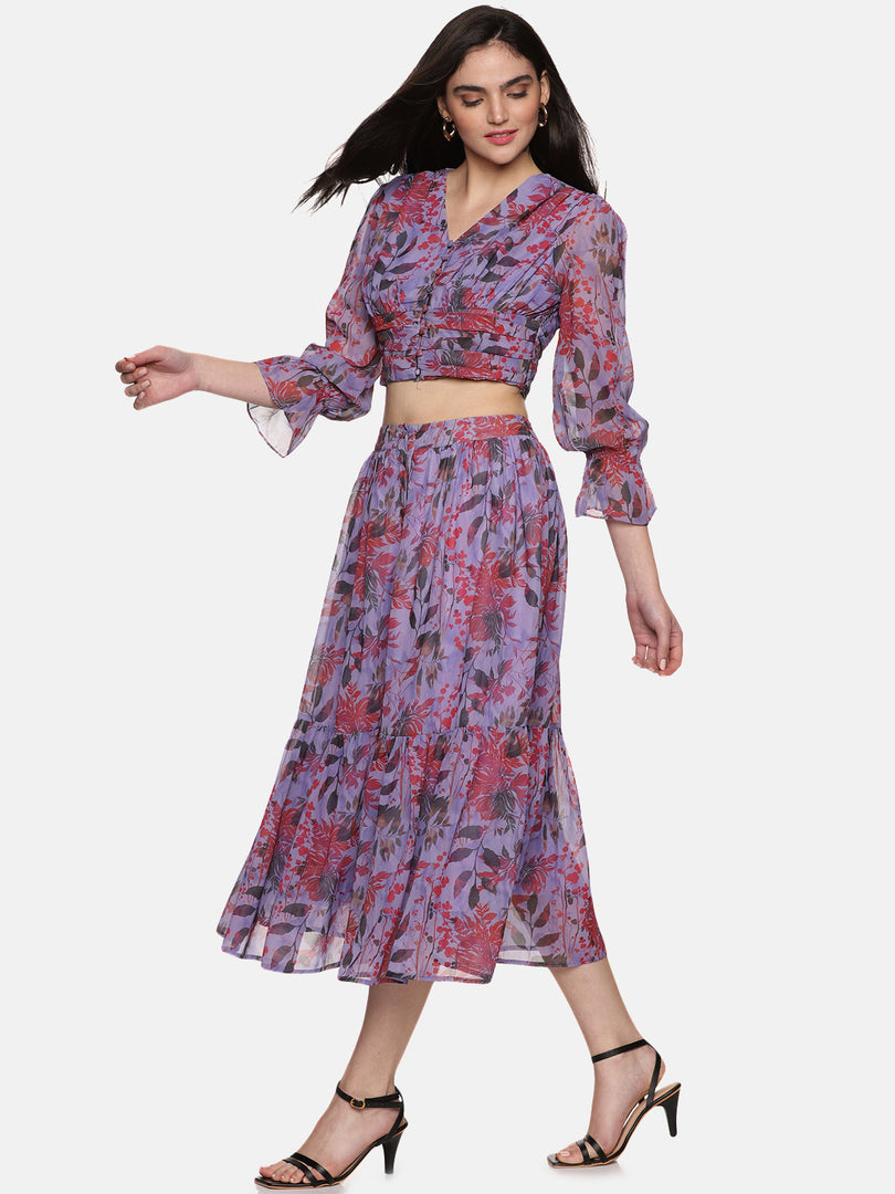 IS.U Floral Lavender Button Down Skirt