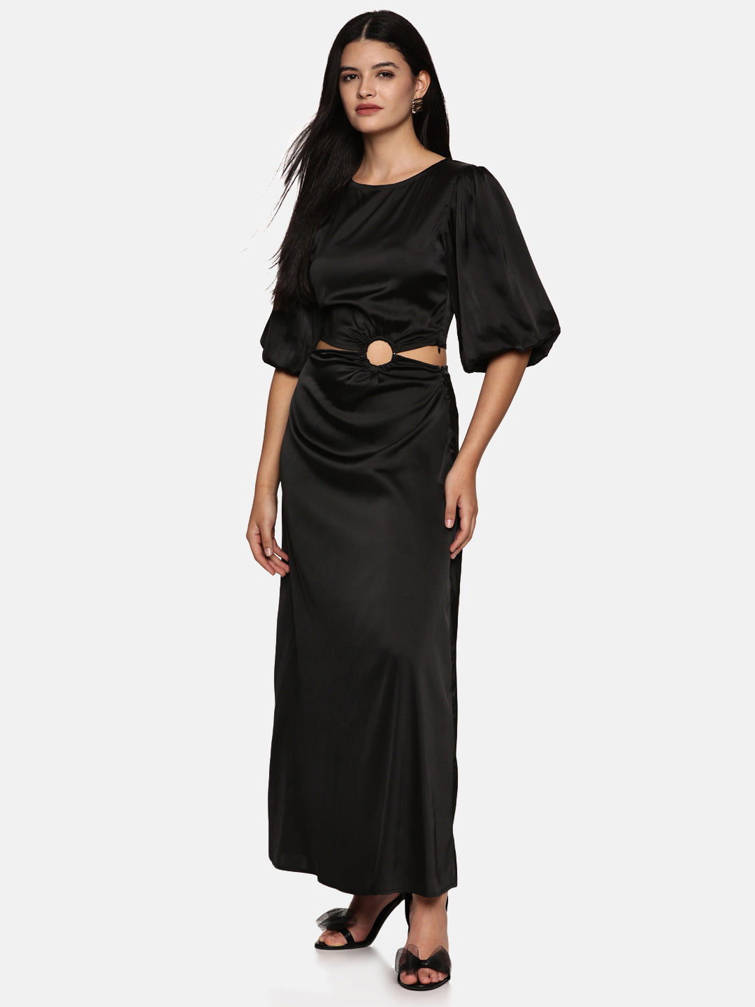 IS.U Black Puff Sleeve Cut-Out Maxi Dress