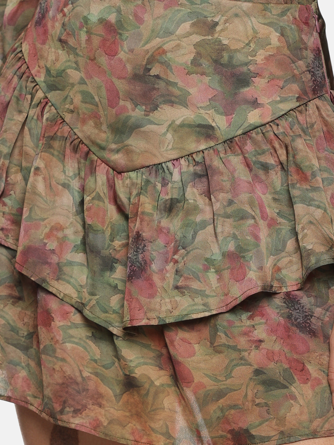 IS.U Floral Brown Ruffle Mini Skirt