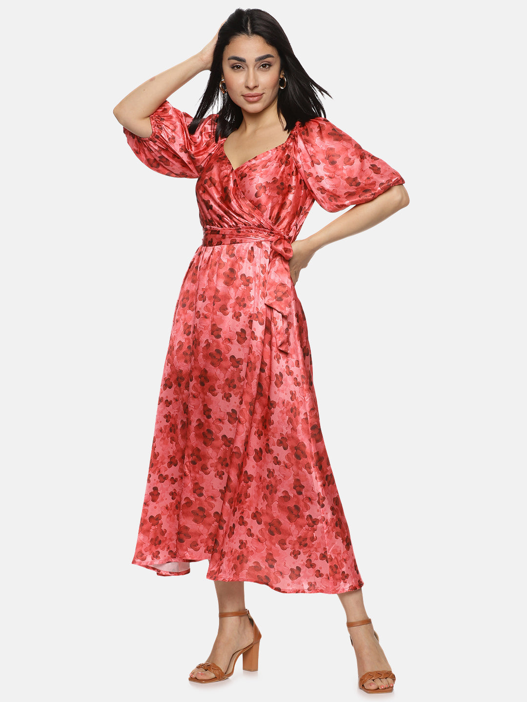 IS.U Floral Red Wrap Midaxi Dress