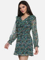 Load image into Gallery viewer, IS.U Floral Green Ruffle Mini Dress
