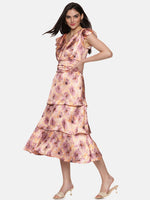 Load image into Gallery viewer, IS.U Floral Peach Three Tier Midaxi Dress