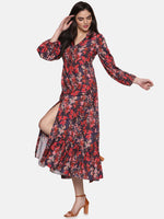 Load image into Gallery viewer, IS.U Floral Blue Button Down Maxi Dress