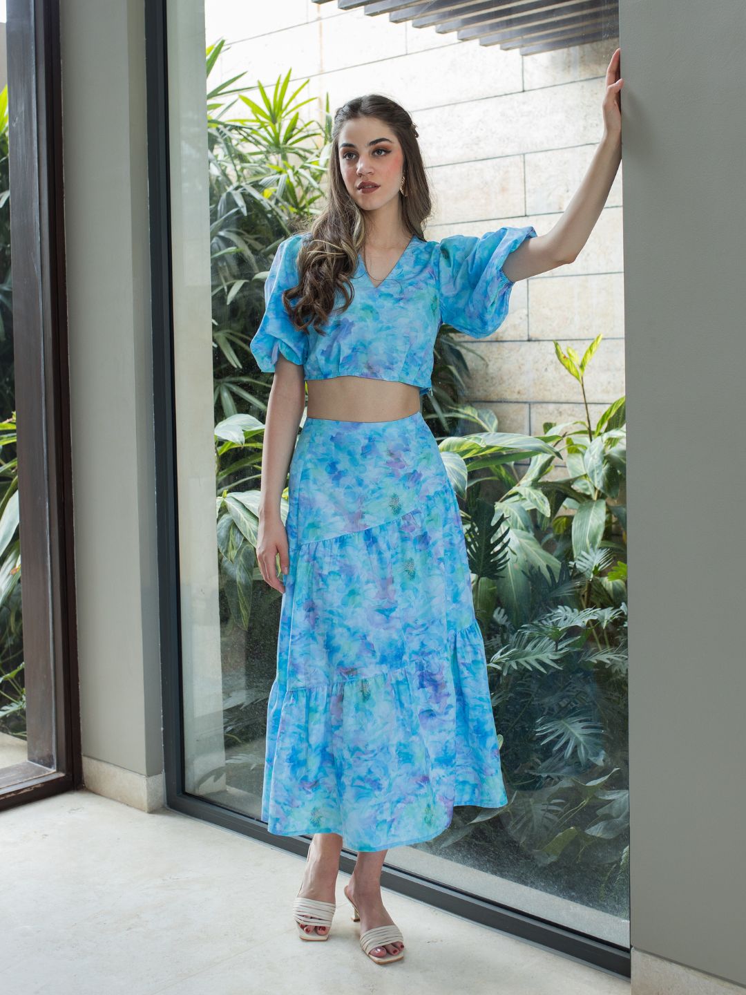 IS.U Floral Blue Cut And Sew Midaxi Co-ord Set