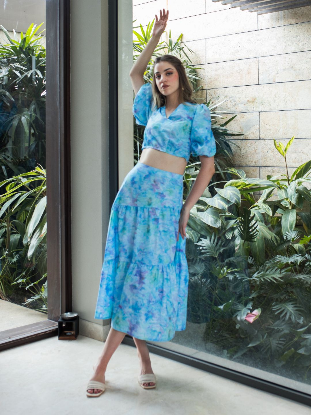 IS.U Floral Blue Cut And Sew Midaxi Co-ord Set