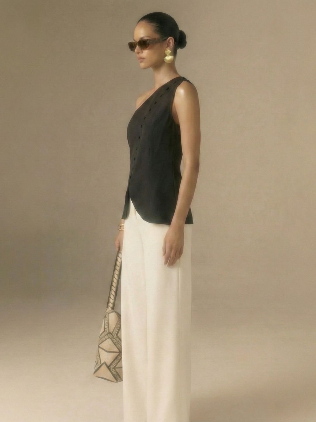 IS.U Black One-Shoulder Button Down Vest