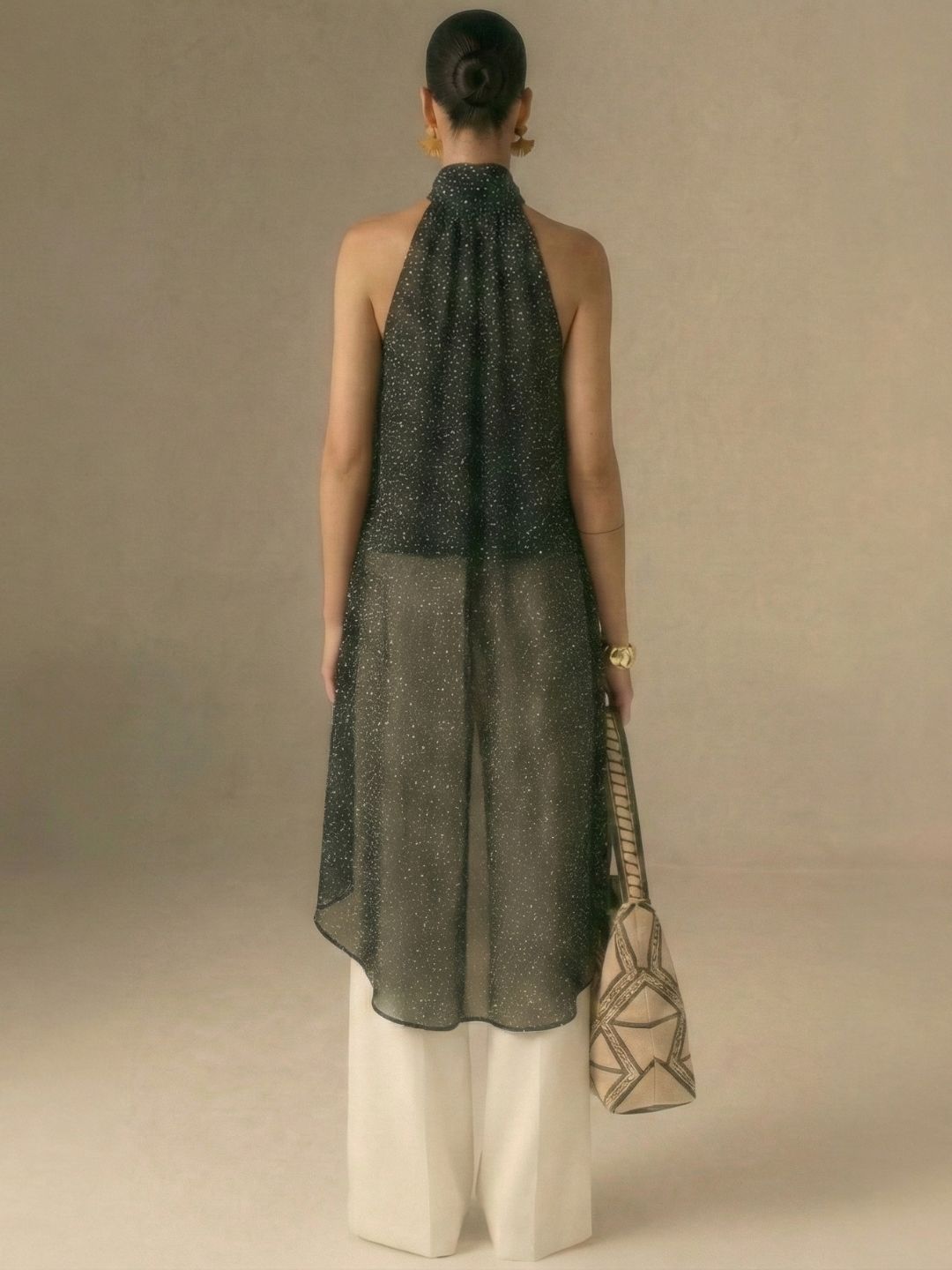 IS.U Black Halter-Neck Chiffon Long Top