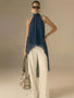 IS.U Blue Halter-Neck Chiffon Long Top