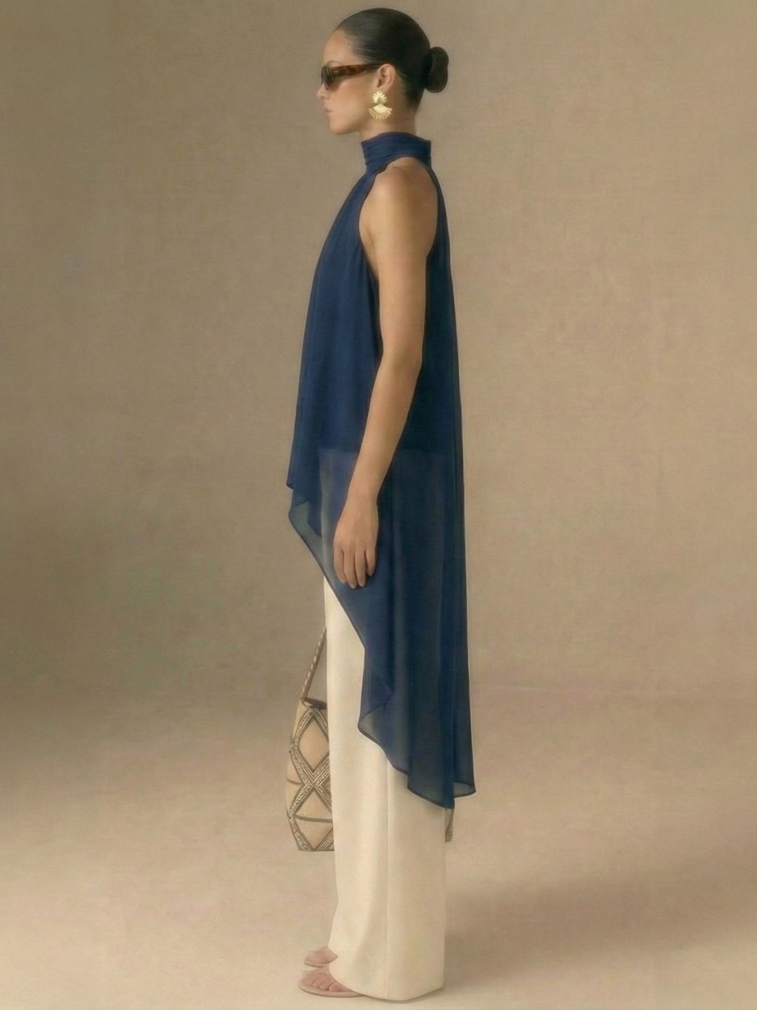 IS.U Blue Halter-Neck Chiffon Long Top