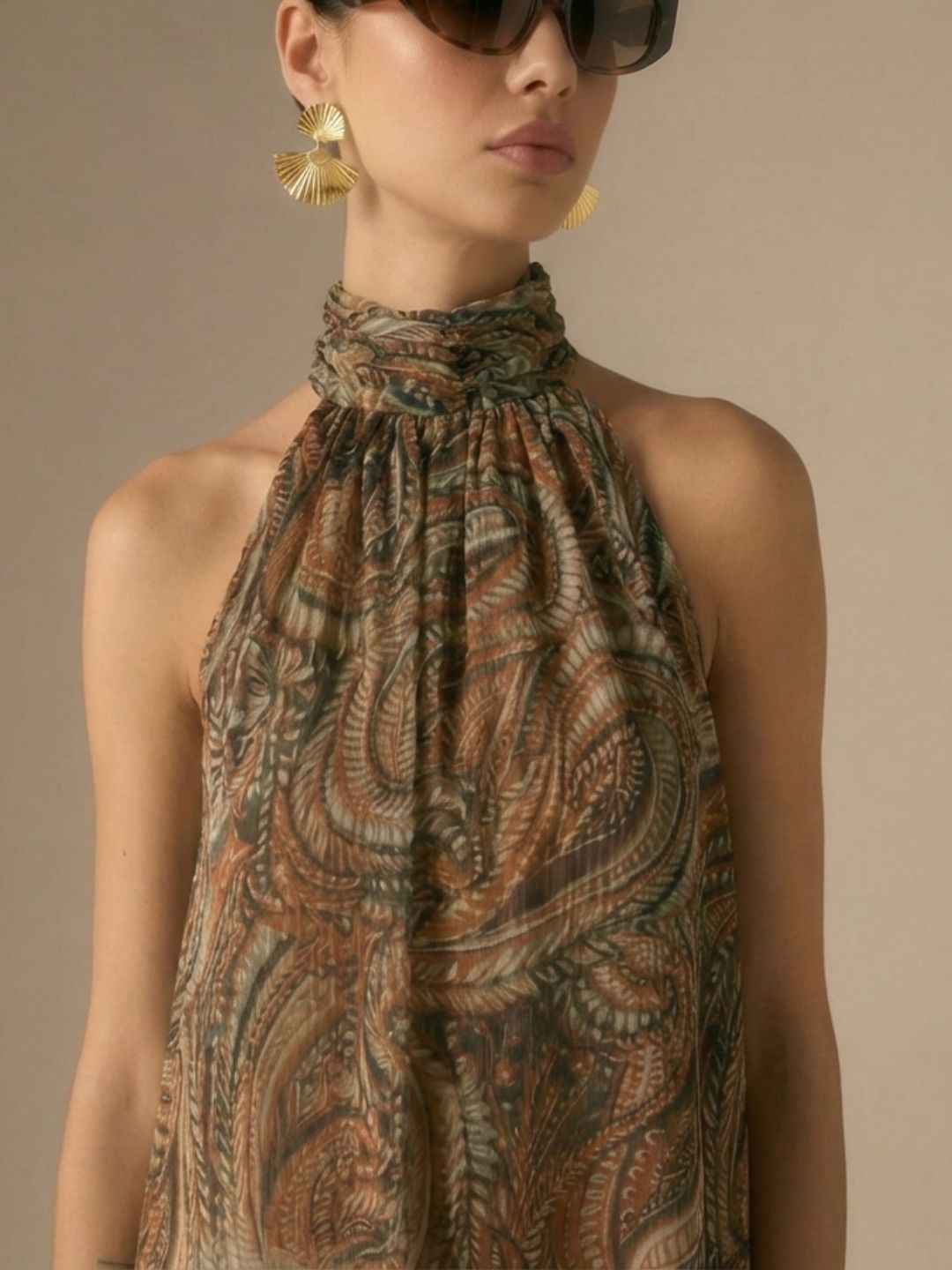 IS.U Multicolor Halter-Neck Chiffon Long Top