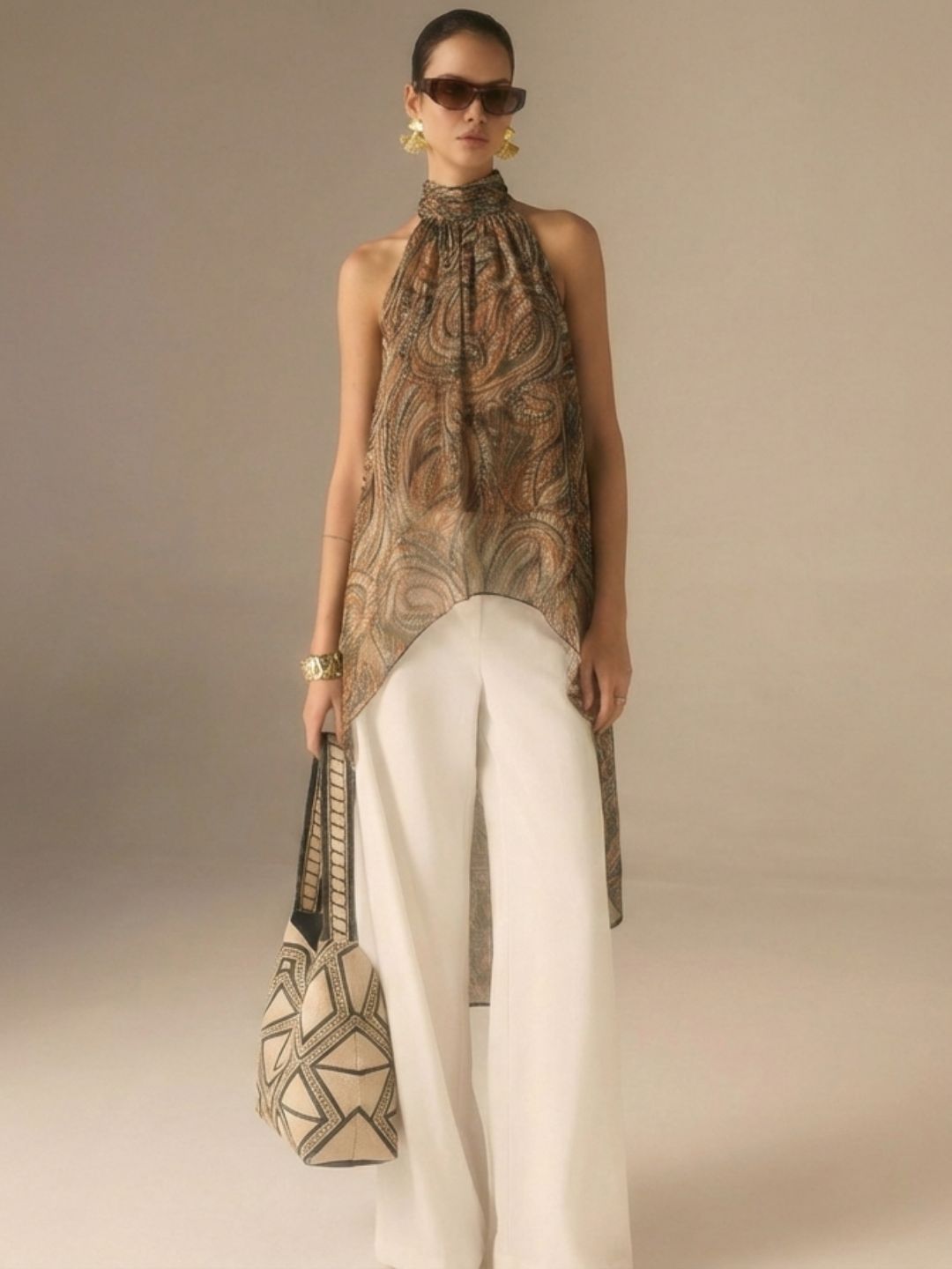 IS.U Multicolor Halter-Neck Chiffon Long Top