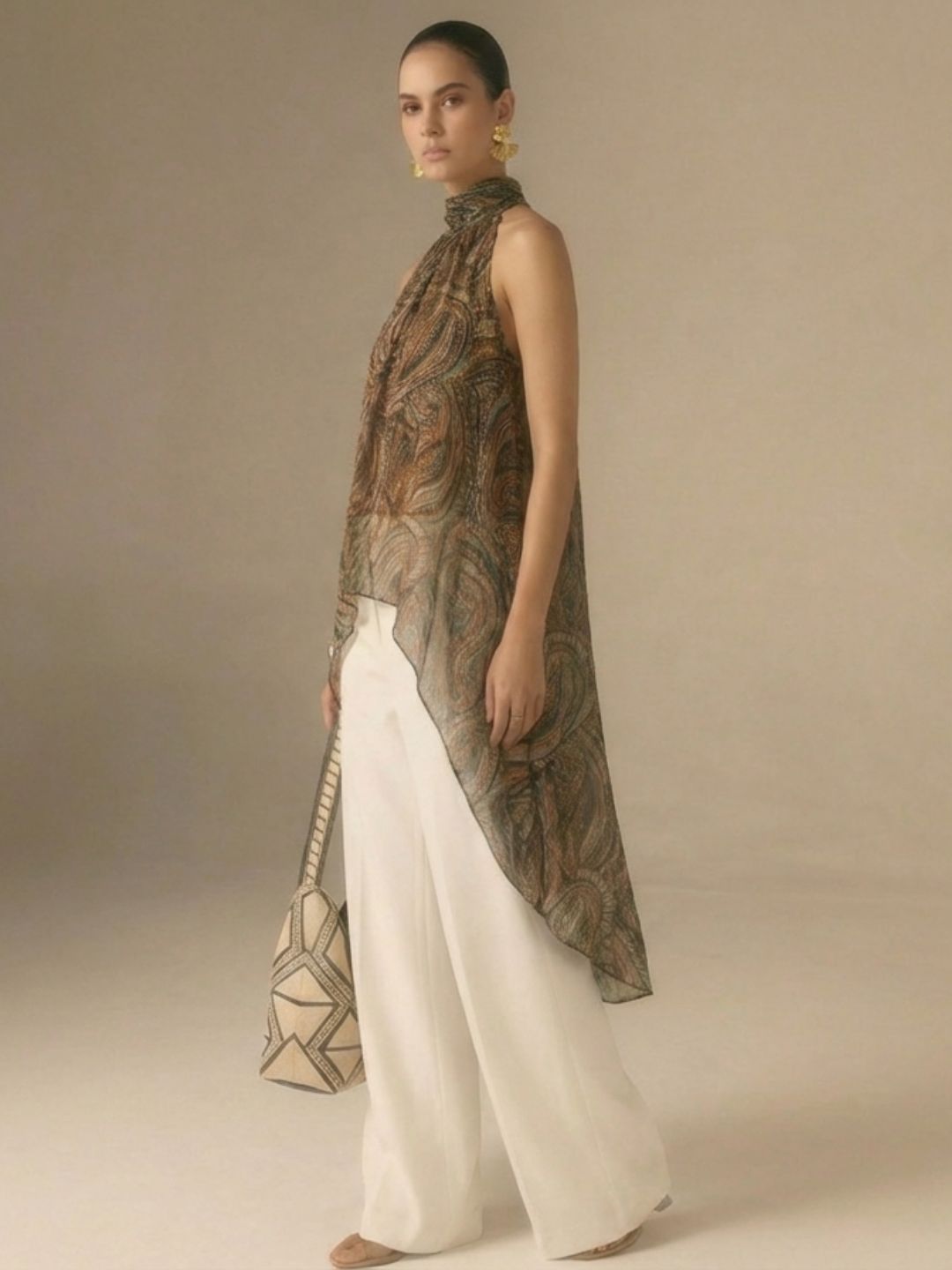 IS.U Multicolor Halter-Neck Chiffon Long Top