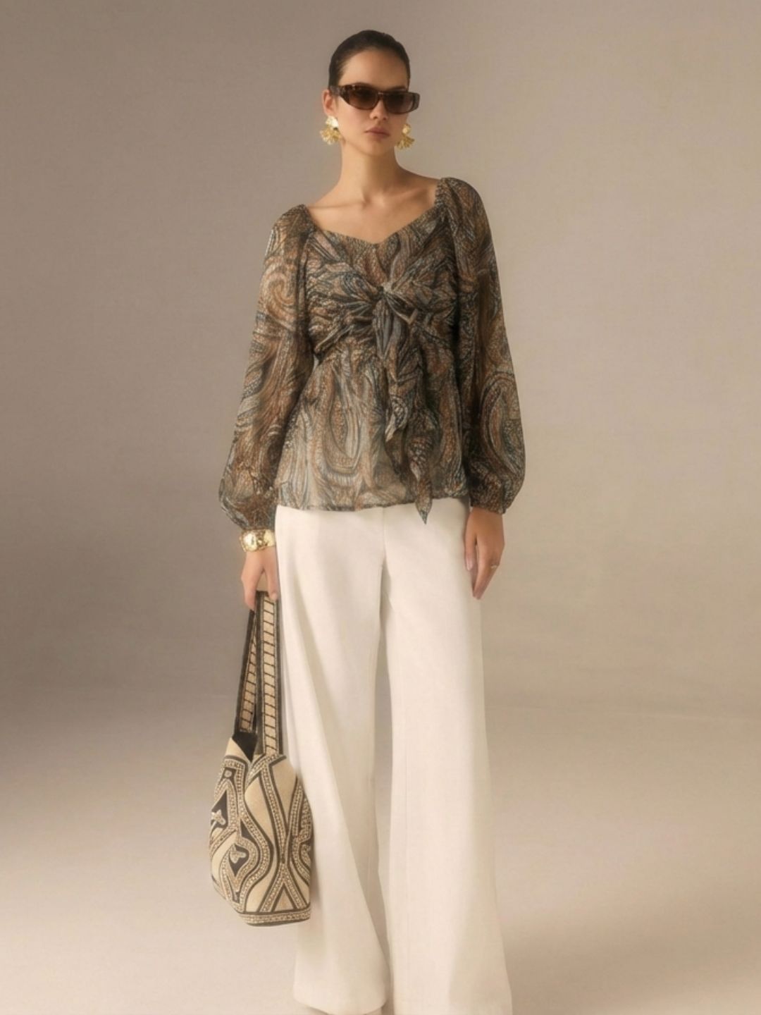 IS.U Multicolor Front Tie-Knot Peplum Top