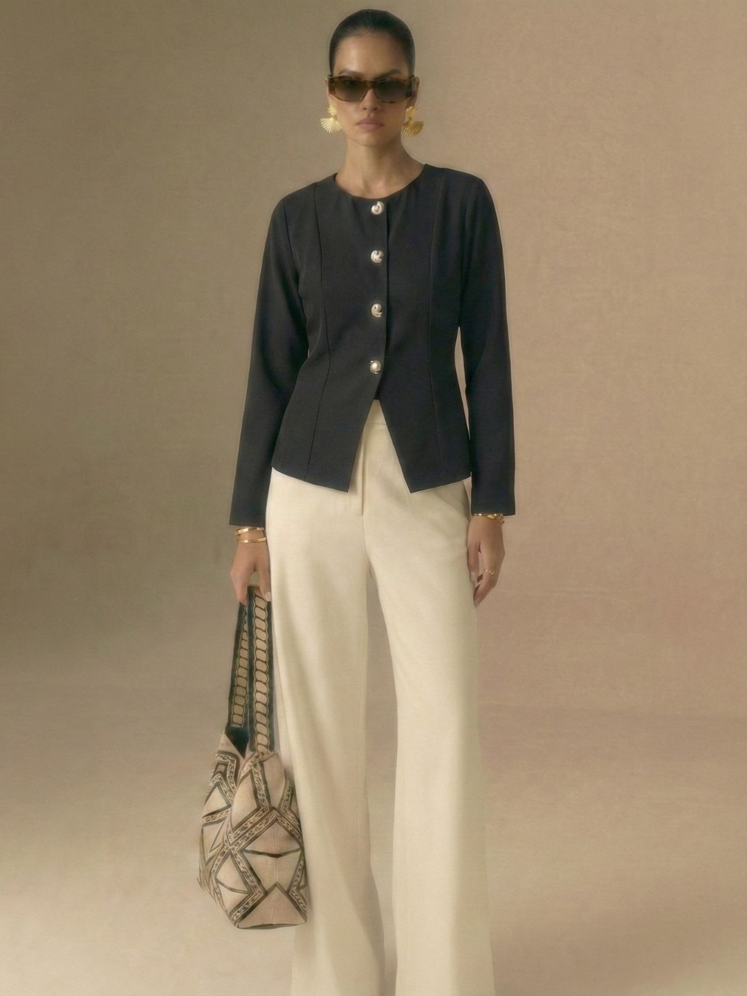 IS.U Black Button-Front Jacket Top