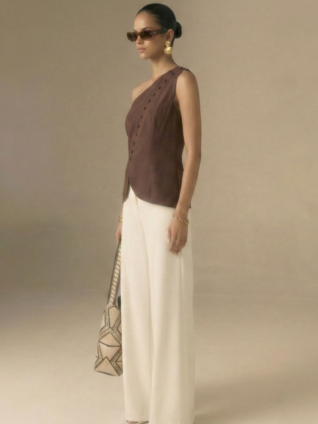 IS.U Brown One-Shoulder Button Down Vest