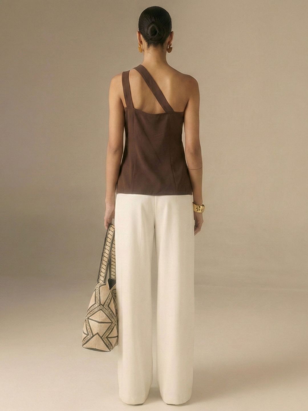 IS.U Brown One-Shoulder Button Down Vest