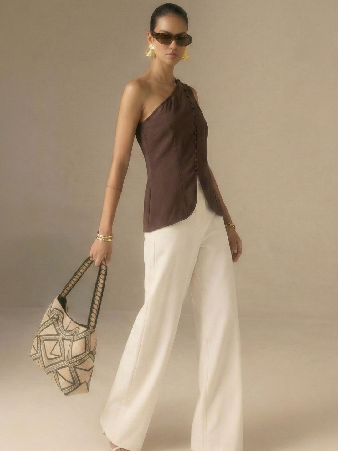 IS.U Brown One-Shoulder Button Down Vest