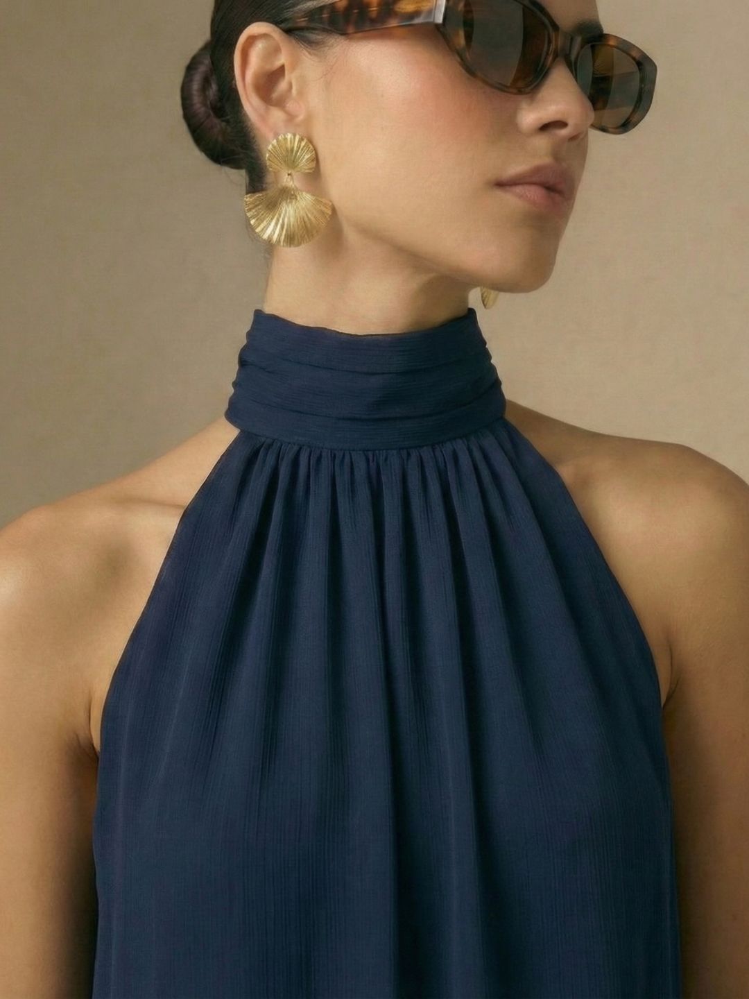 IS.U Blue Halter-Neck Chiffon Long Top