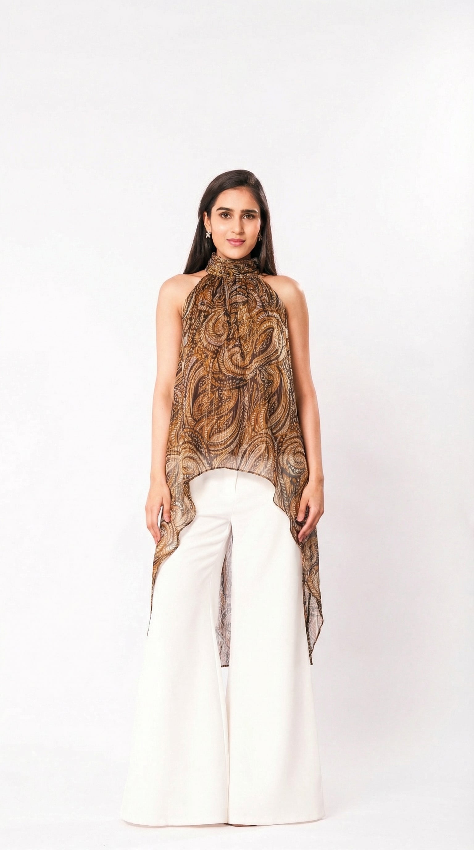 IS.U Multicolor Halter-Neck Chiffon Long Top