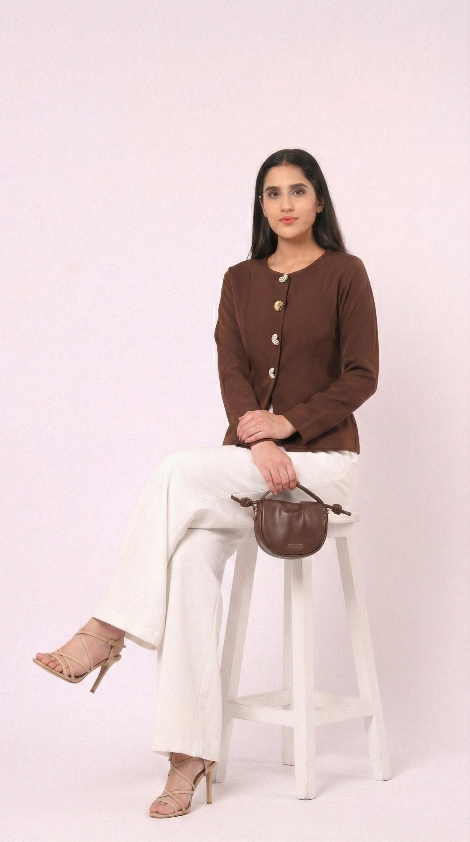 IS.U Taupe Button-Front Jacket Top