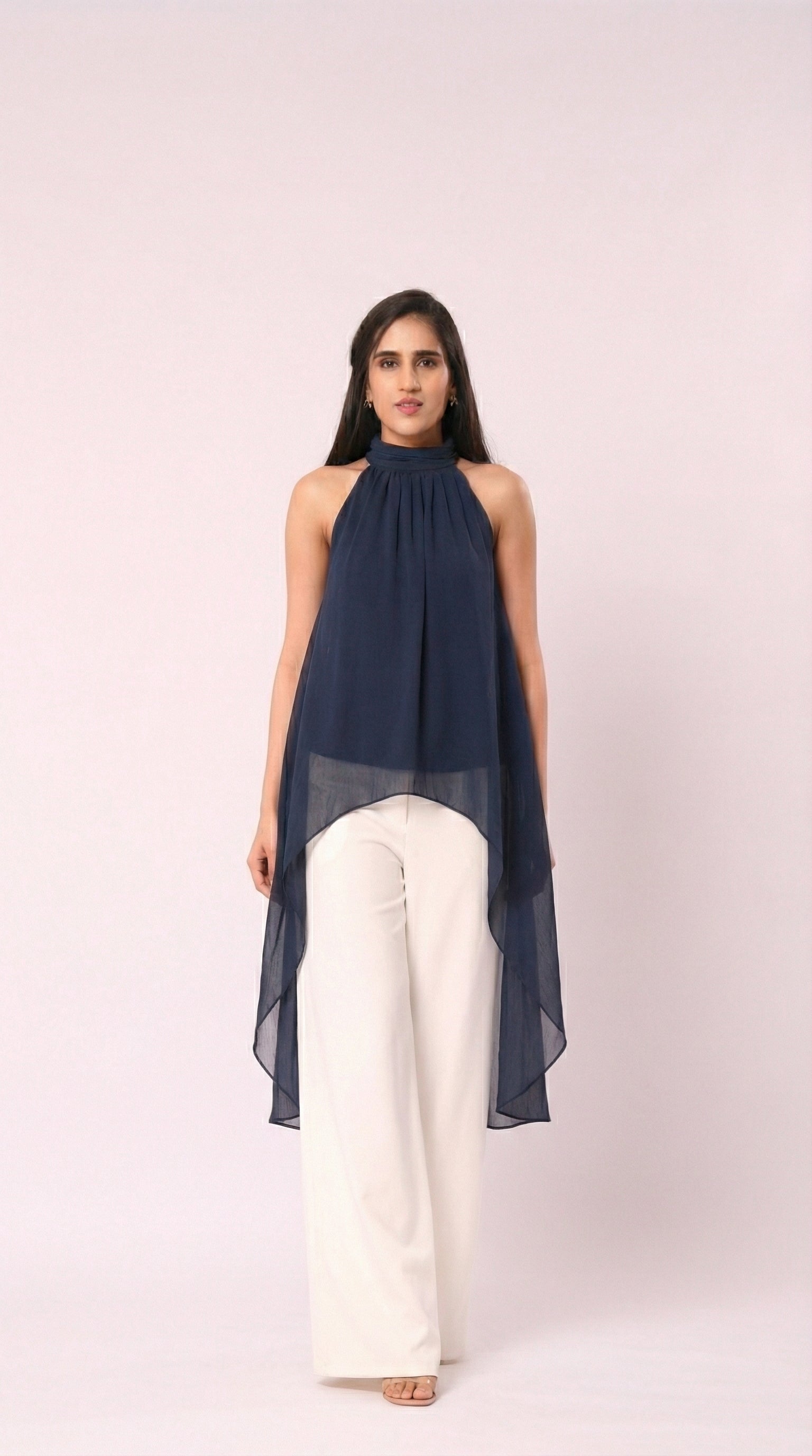 IS.U Blue Halter-Neck Chiffon Long Top