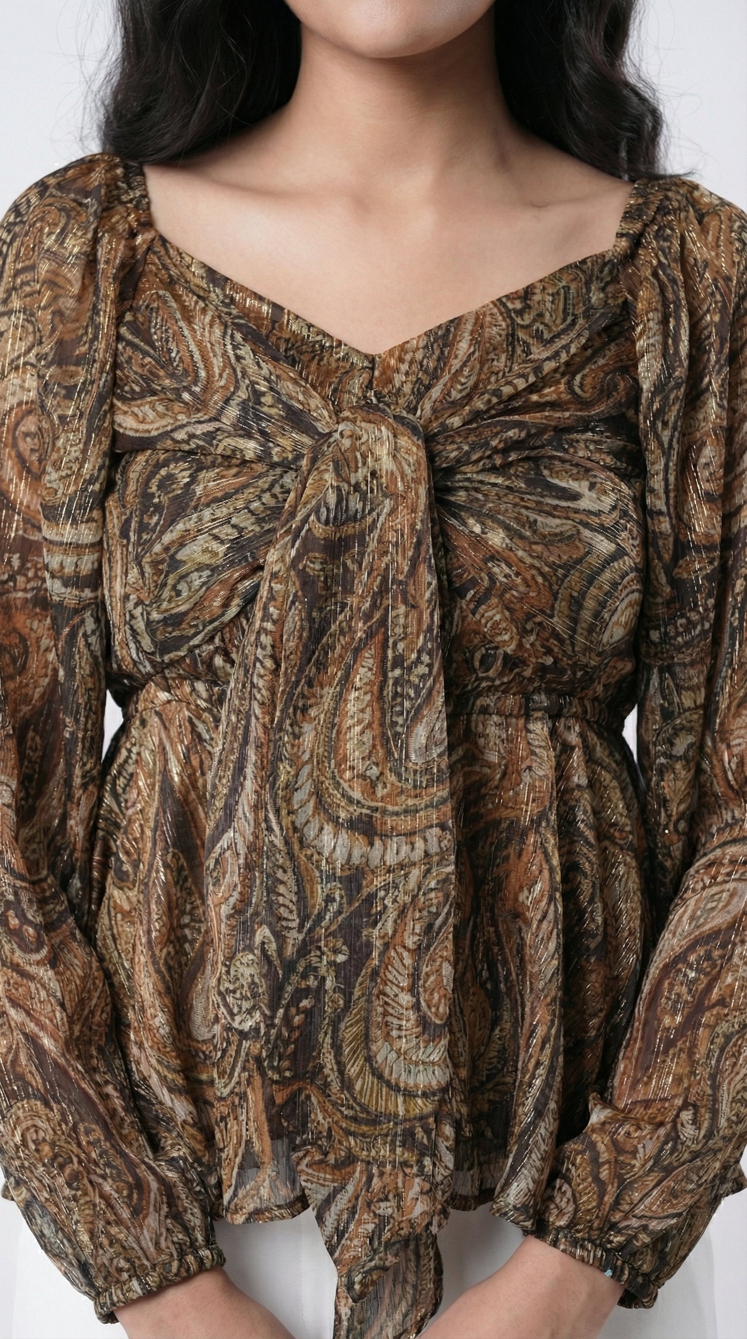 IS.U Multicolor Front Tie-Knot Peplum Top