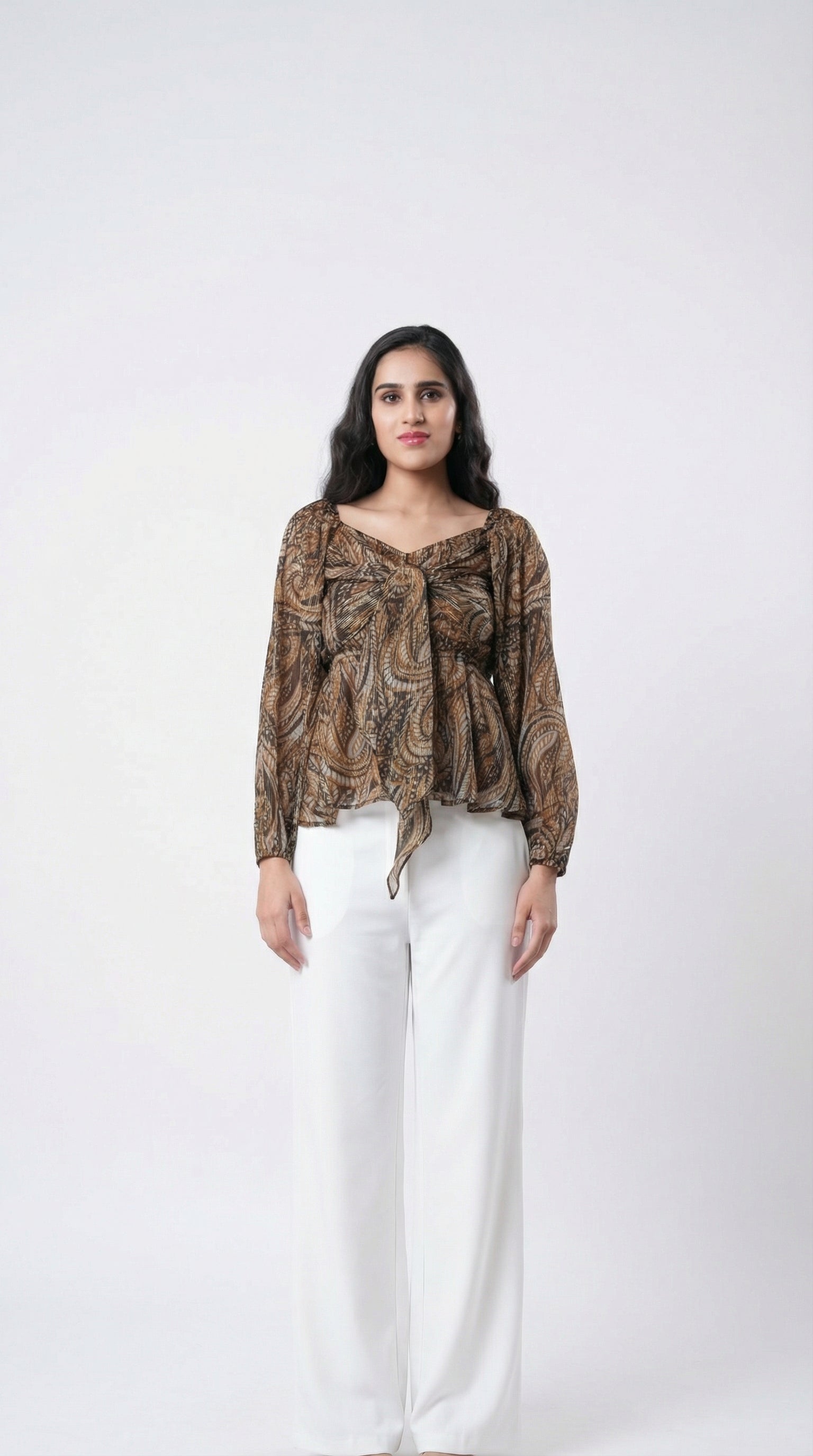 IS.U Multicolor Front Tie-Knot Peplum Top