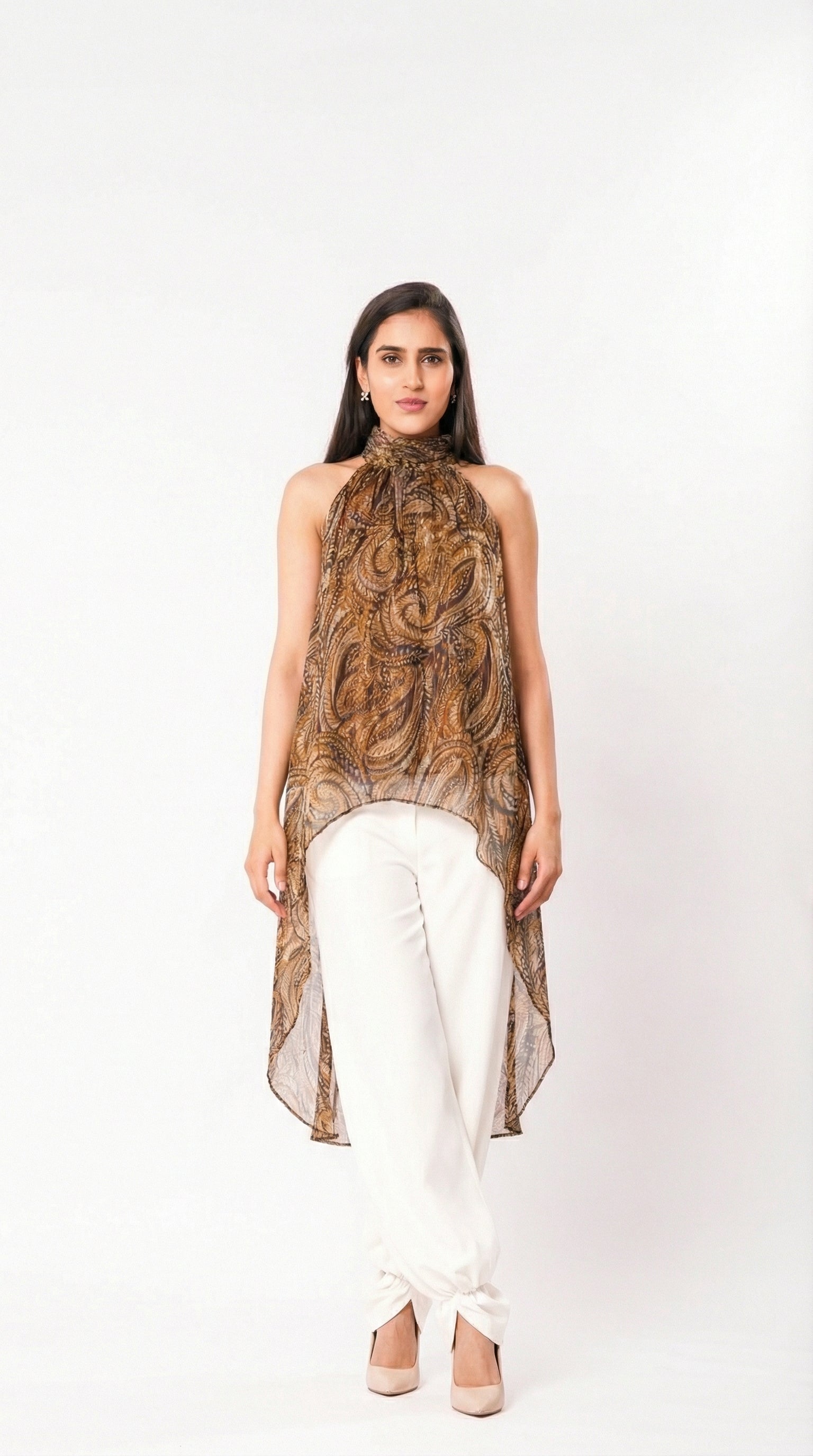 IS.U Multicolor Halter-Neck Chiffon Long Top