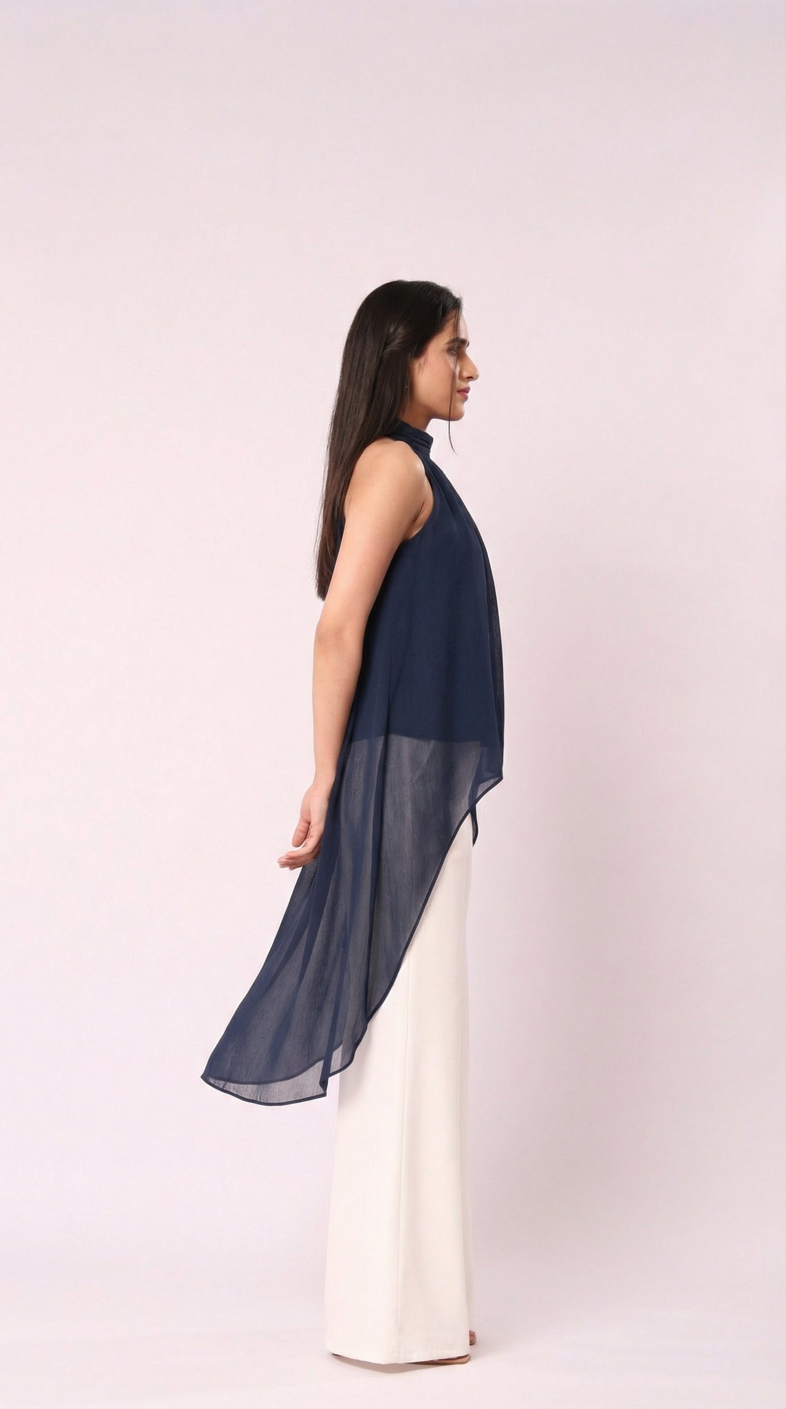 IS.U Blue Halter-Neck Chiffon Long Top