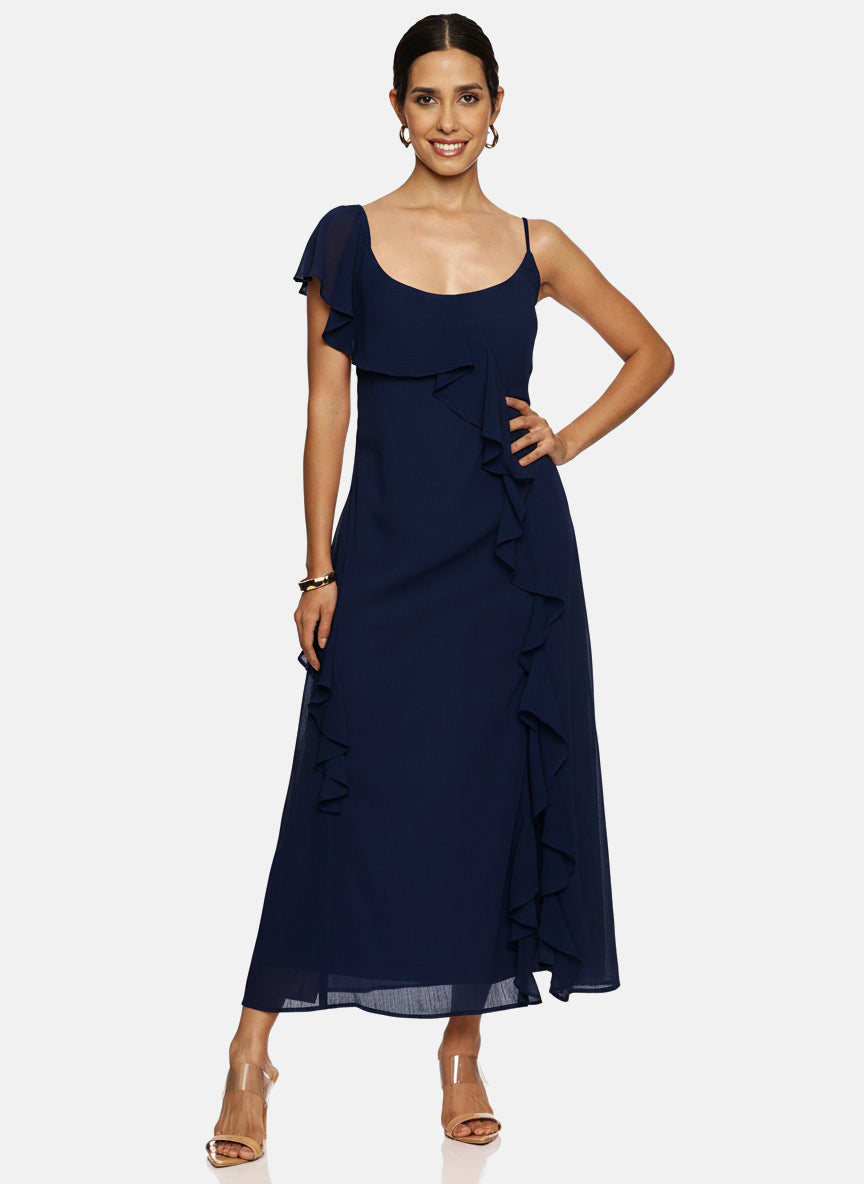 IS.U Blue Ruffle Maxi Dress